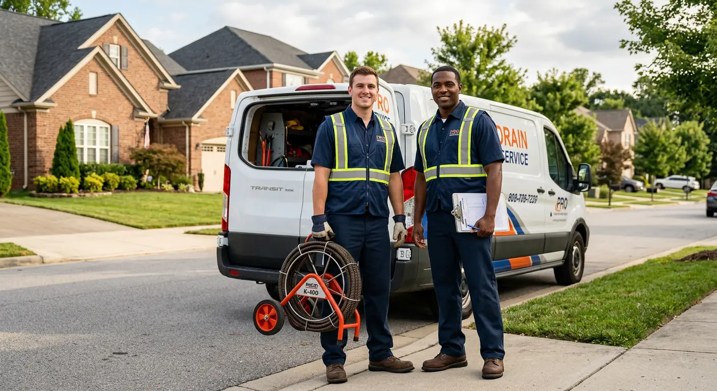 Sewer and drain service team with equipment ready for work in Ellicott City