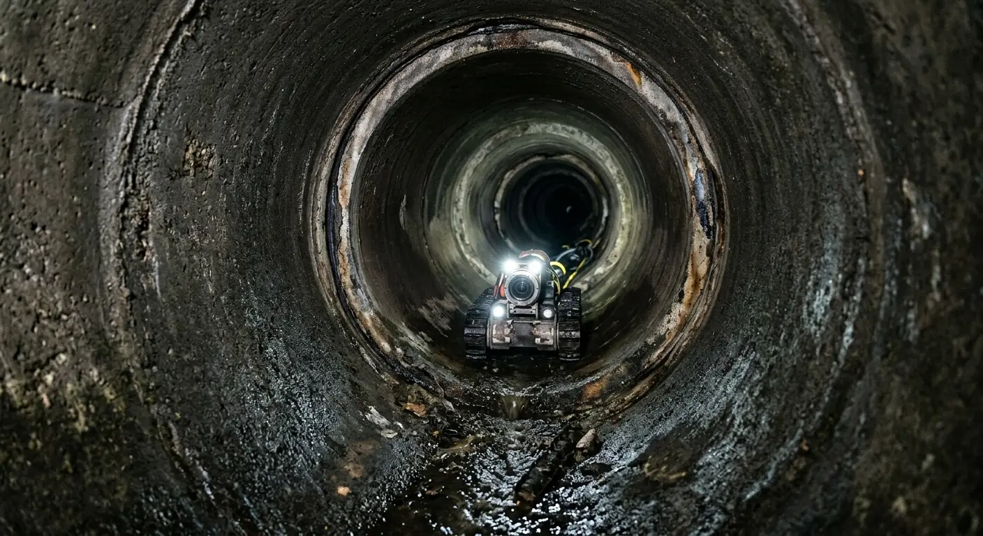 Robotic sewer camera inspecting pipe interior for Sewer Line Cleaning in Ellicott City